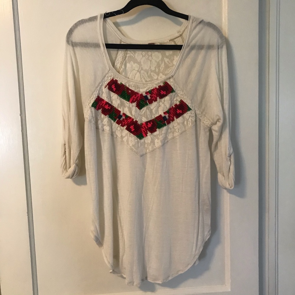 Free People white three quarter length top